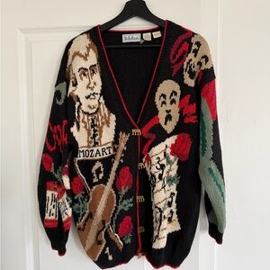 vtg Belle Pointe Mozart theater opera music cardigan sweater size M